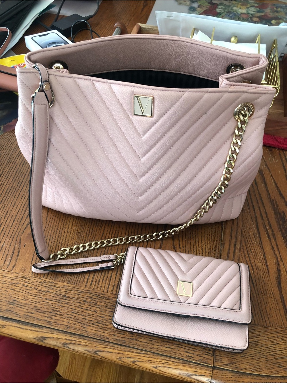 Victoria's Secret Quilted Hand Bag and Wallet - Blush